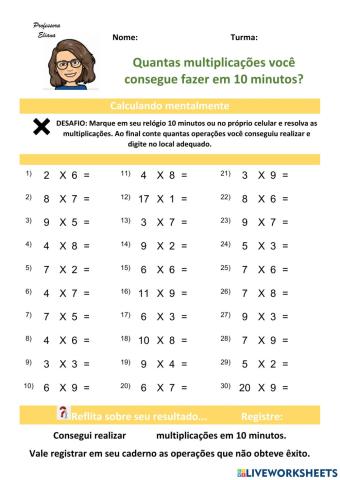 Matemática - Cálculo mental multiplicação