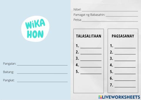 Wikahon Answer Sheet - 5-7 - Mga Laro Namin