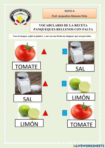 Vocabulario de ingredientes  de panqueques