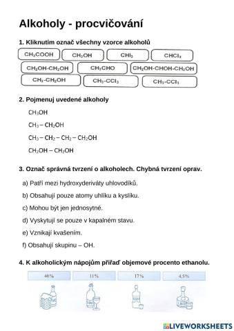 Alkoholy - procvičování