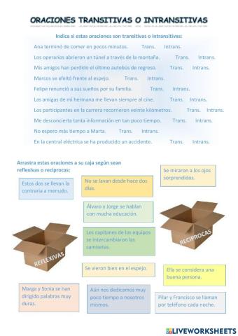 Práctica de oraciones - Transitiva-Intransitiva