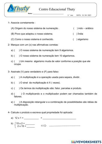 5 ano matemática