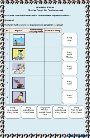 Lembar latihan sumber energi dan perubahannya
