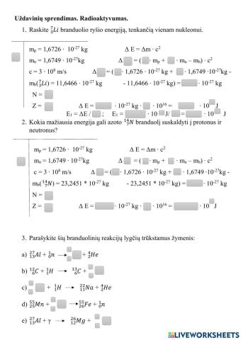Uždavinių sprendimas. Radioaktyvumas