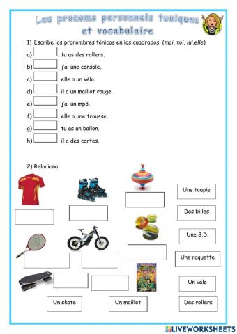 Les pronoms personnels toniques et vocabulaire