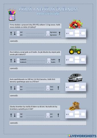 Přímá a nepřímá úměrnost - procvičování