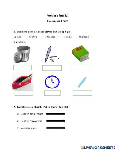 Les matérials de classe + Prépositions de lieux