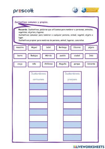 Sustantivos comunes y propios