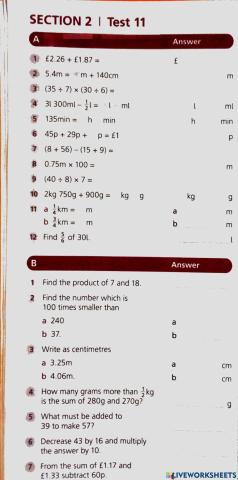 MENTAL MATH SECTION 2TEST 11 a & b