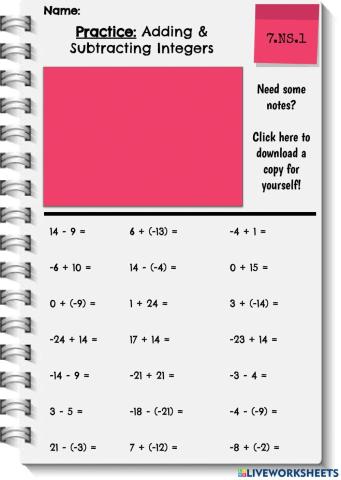 Practice: Add-Subtract Integers