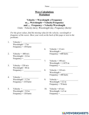 Velocity, Frequency, and Wavelength Calculations and Problems