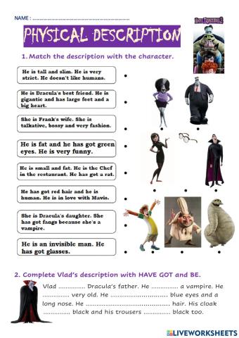 Hotel Transylvania worksheet physical description