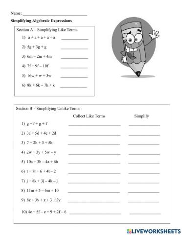 Simplifying Algebraic Expressions