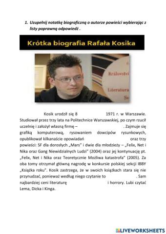 Notka biograficzna autora powieści -Felix, Net i Nika-