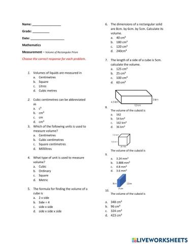 Volume of Rectangle Prism