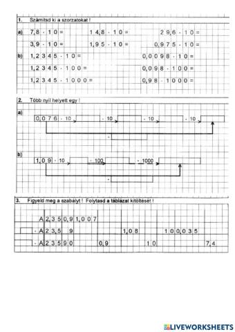 Tizedes törtek szorzása 10-zel, 100-zal, 1000-rel