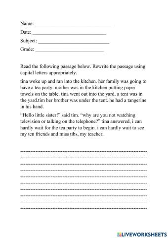 Capital letter worksheet