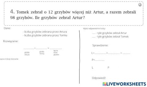 Klasa 6 zadanie tekstowe