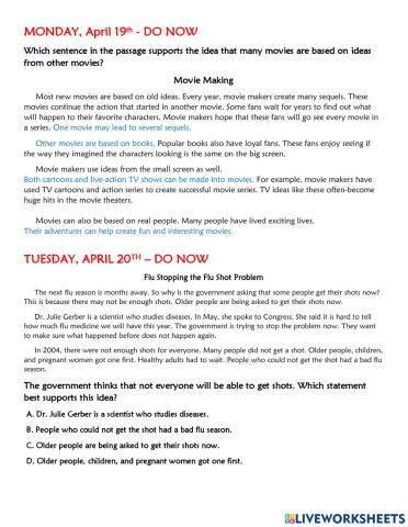 BES-Do Now Main Idea Review April 19-23