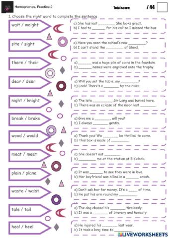 Homophones. Practice 2