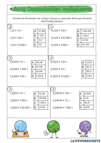 Übung Dezimalzahlen multiplizieren