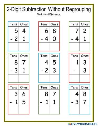 2-Digit Subtraction without Regrouping DJ