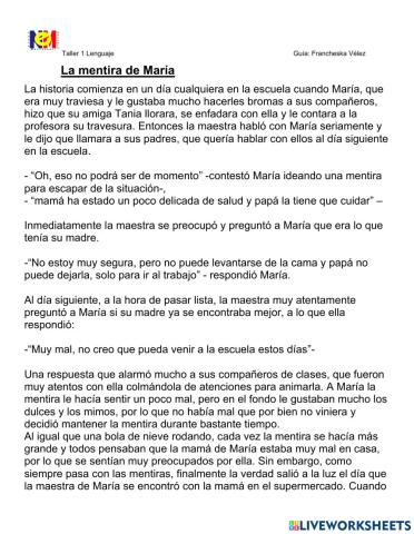 Cuento La mentira de Maria