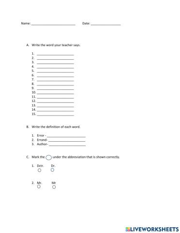 Spelling Quiz list 21