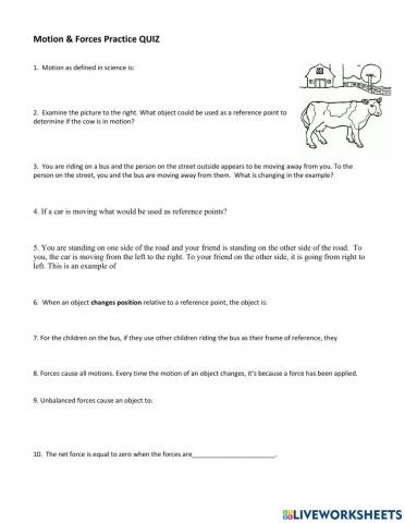 Net Force, Reference Point, Frame of Reference Mini-Quiz