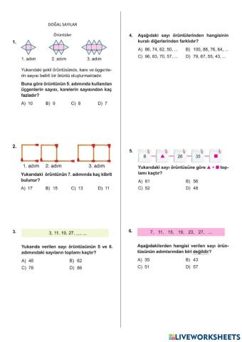 5. SINIF Doğal sayilar-örüntüler-test-03