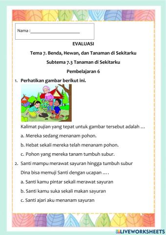 Evaluasi tema 7 st 3 pb 6