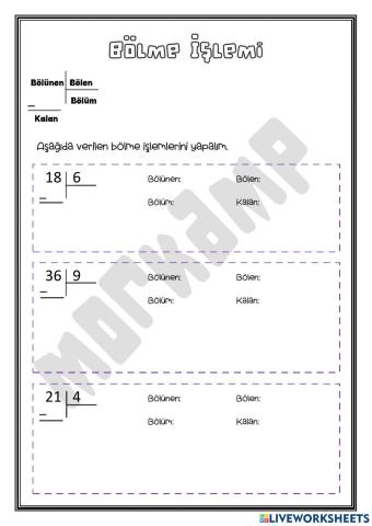 2. Sınıf Bölme İşlemi