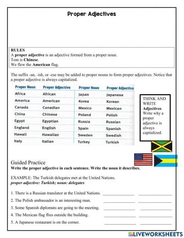 Proper Adjectives worksheet