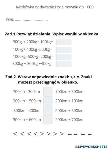 Dodawanie i odejmowanie do 1000 setkami