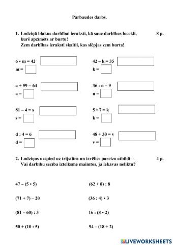 Pārbaudes darbs matemātikā