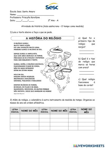 Atividade de História (20-04-2021) Revisão sobre instrumentos de medida de tempo