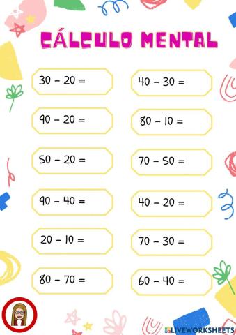 Cálculo mental decenas restas