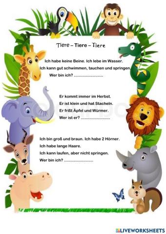 Ratespiel - Tiere