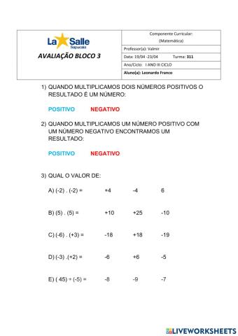 Matemática bloco 3