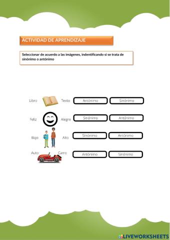 Seleccion de Antónimos - Sinónimos