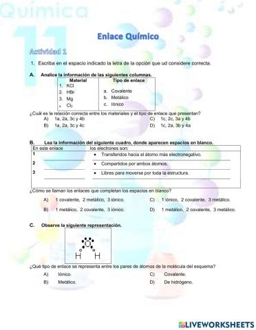 Tipos de Enlace Químico