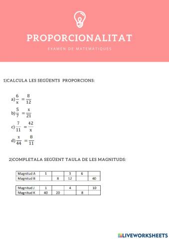 Examen de proporcionalitata