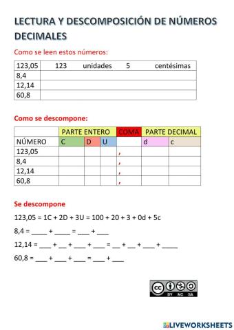 Lectura y descomposición de números decimales