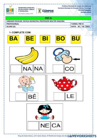 Letra B e quantidade