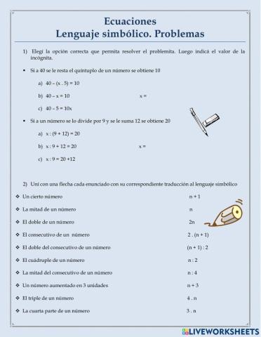 Ecuaciones. Lenguaje simbólico y problemas