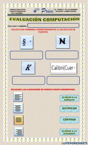 Evaluacion 1° trimestre 4° PRIMARIA