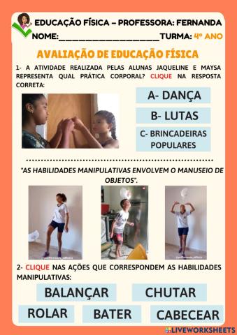 Avaliação de EDF- 4º ano