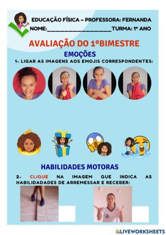 Avaliação de EDF- 1º ano