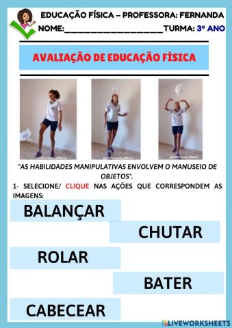 Avaliação de EDF- 3º ano