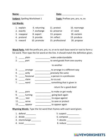 Prefixes Worksheet 2
